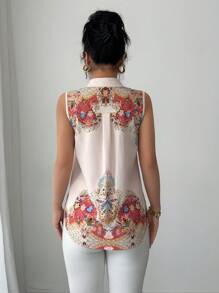 Selianne Sleeveless Casual Loose Digital Print Blouse For Commute - Multicolor - View 2
