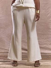 MUSERA Plus Size Mid Rise Fitted Flared Trousers Bottom Only Cute Elegant Business Casual Graduation Graceful Formal Brunch Holiday Classy Casual Dailywear Everyday Wear Business Casual Formal Graceful Brunch Autumn Winter Fall