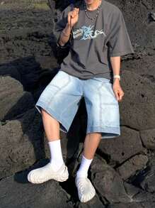 DAZY Men's Grey Letter Print T-Shirt, Summer,Graphic Tees