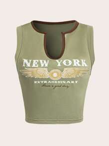 Roamenne Roamenne Short U-Neck Sexy Letter & Wing Graphic Women T-Shirt - Green - View 1