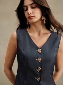 Anewsta Bộ vest vest thời trang mới mùa xuân/hè cổ điển cho nữ, công sở thường ngày - Màu xanh hải quân - Xem 7