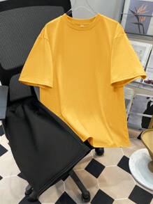 SHEIN Leap Crew 2pcs/Set Teen Boys Casual Loose Comfortable Versatile Printed Pattern Short Sleeve Top And Shorts Set - Yellow - View 2