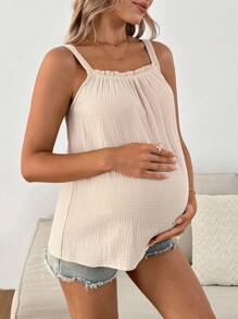SHEIN Pregnant Women Casual Solid Color Textured Camisole, For Summer - Khaki - View 1