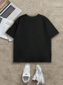 EASEVO Áo thun dệt kim tay ngắn cổ tròn dáng rộng cỡ lớn cho nam, mùa hè - màu đen - Xem 6