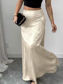 Rafferiza Eenvoudige High-Waist Slimming Foil Print Fishtail Maxi Rok Voor Vrouwen