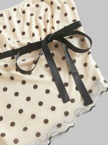 SHEIN MOD Asymmetric Bow Knot Ruched Hem Polka Dot Print Blouse