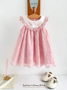 Cozy Pixies Vestito da bambina con stampa floreale, collo tondo, rifiniture arricciate, vita stretta, senza maniche - Multicolore - Visualizzare 3