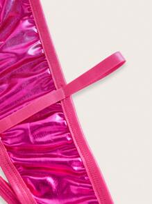 性感迷人闪亮 PU 皮革性感紧身衣女式内衣外衣外出 - 玫紅色 - 查看 6