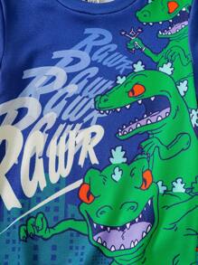 Nick 90s | SHEIN Conjunto de pijama con estampado de dinosaurio en bloques de color para niño, primavera/verano