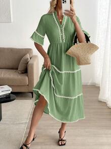 EMERY ROSE Women's Holiday Style 3D Ruffle Trim Dress