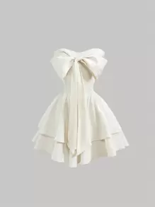 SHEIN MOD Women's Apricot Tie-Up Bow Tube Top Vacation Short Dress, Summer Dress