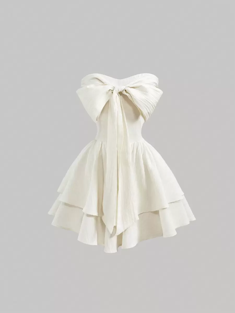 SHEIN MOD Women's Apricot Tie-Up Bow Tube Top Vacation Short Dress, Summer Dress