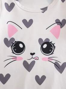 2pcs/Set Baby Girls Cute Cat Graphic Print Short Sleeve Long Nightgown Sleepwear Sets, Pink & Apricot Color Children Clothes Clothes For Girls Summer Pajamas Baby Girl Pajamas T Shirts For Baby Girl Holiday Travel Releax Summer Clothes - Multicolor - View 6