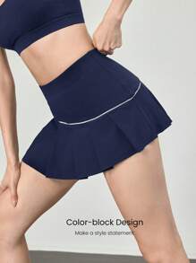 GLOWMODE Cool Feel Tummy Control Asymmetrical Skirt With Built-In Shorts Side Pockets Non-Slip Grips Tennis Golf Gym Daily Casual - Dark Blue - View 5