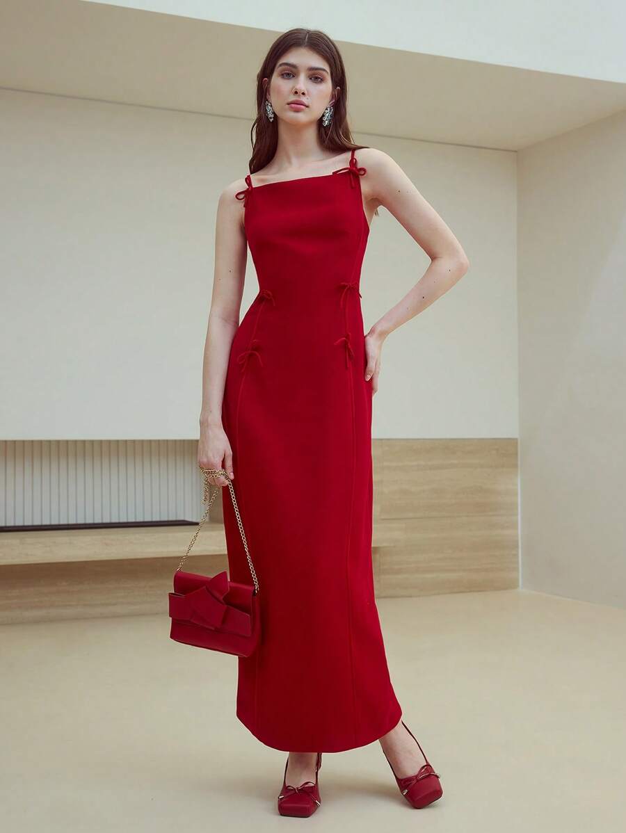 MOTF STUDIO BOW DECOR SPLIT DRESS,BUSINESS CASUAL WOMAN - Red - View 1