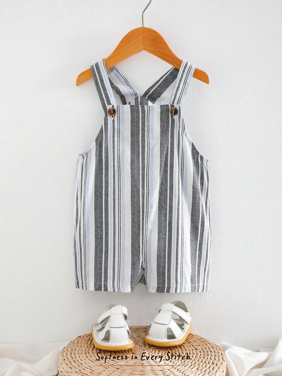 Cozy Pixies Baby Boy Colorful Stripe Suspender Jumpsuit Shorts, Casual Versatile - Multicolor - View 1