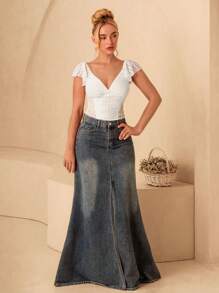 Glamine Women's Summer White Lace Jacquard V-Neck Cap Sleeve Slim Fit Backless Sheer Design Blouse,Summer Tops,White Top,Crop Tops - White - View 3