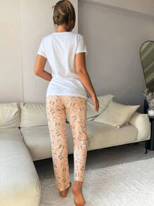 RueChic Coffee Printed Pajama Set With Eye Mask - Multicolor - View 2