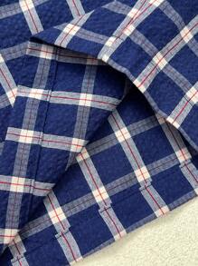 Manfinity VCAY Unisex Casual Woven Patch Faux Placket Badge Decoration Waist Straight Shorts, Suitable For Daily Wear - Blue - View 4
