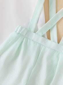 SHEIN 2 件套男婴白色 Polo 领衬衫和绿色条纹短裤，休闲装 - 白色 - 查看 7