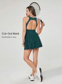 GLOWMODE FeatherFit™-Air Quần vợt khô nhanh Cúp tích hợp xếp ly hở lưng cạp cao Váy Peekaboo tác động trung bình có quần short tích hợp Túi bên hông Chạy bộ tập luyện tác động thấp Phòng tập thể dục - Màu xanh lá cây đậm - Xem 4