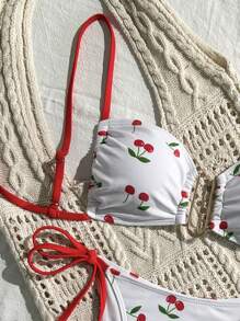 SHEIN 2pcs/Set Women Random Floral Print Adjustable Strap Wireless Bikini Top And Self-Tie Side Bottoms, Cute Vacation Swimwear Set - Multicolor - View 2