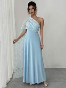 SHEIN Unity Women's Strapless Mermaid Tail Decor Dress - Blue - View 3