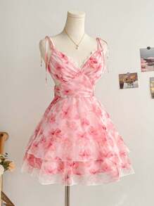 Soleia 春季花卉扎染印花编织女士度假连衣裙、情人节、生日连衣裙 - 彩色 - 查看 1