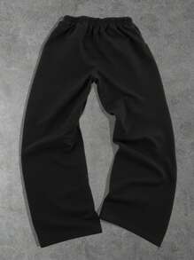 PAVTROS Men's Contrast Striped Numeric Print Drawstring Waist Sweatpants - Black - View 2