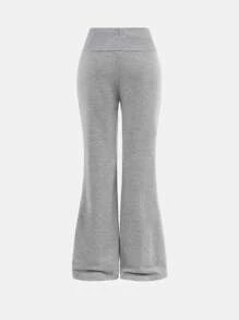 SHEIN Girlism Pantalones acampanados de punto casual para niña preadolescente - Gris - Ver 2