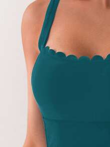 Swim Chiccia Women's Solid Color Ruched One-Piece Swimsuit For Holiday Beach, One-Piece Bathing Suit For Summer Beach Vacation - Teal Blue - View 5