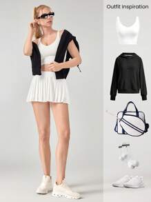 GLOWMODE FeatherFit™-Air Sweat-Wicking Quick-Dry Tummy Control Ultra High-Rise Waist V Hip Line Skirt With Built-In Shorts Side Pockets Non-Slip Grips Low Impact Tennis Golf Pickleball Daily Wear