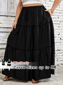 SHEIN CURVE+ Plus Size Casual Solid Color Skirt Boho Vacation