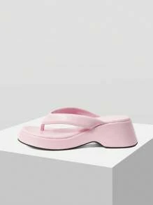 MOTF PREMIUM WOMEN'S WEDGE PLATFORM THONG SANDALS - Pink - View 4