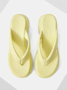 MOTF PREMIUM TOE POST PLATFORM WEDGE SANDALS - Yellow - View 9