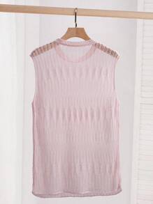 Manfinity Fever City Men's Solid Color Round Neck Hollow Out Sleeveless Knitted Top