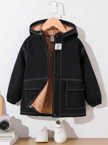 1 件装年轻男孩休闲学院风针织毛衣，带条纹细节，高领，宽松版型 - 适合返校、日常穿着、秋冬装 - 卡其色 - 查看 1