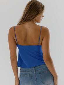 Aralina 蕾丝边可调节肩带软缎吊带背心可爱夏季派对节日上衣 - 藍色 - 查看 3