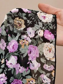 SHEIN Unity Gaun Mini Wanita Leher V Motif Bunga Kecil, Pakaian Musim Gugur Elegan untuk Wanita - MultiWarna - View 3