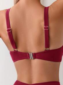 Swim Chiccia Conjunto de bikini informal de 2 piezas de unicolor para mujer, apto para la playa en verano - Burdeos - Ver 4