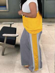 INAWLY Pantaloni della tuta casual da donna taglie forti con patchwork e blocchi di colore, gamba dritta