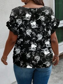 INAWLY Solva Plus Size Women Short Sleeve V-Neck Bell Sleeve Blouse