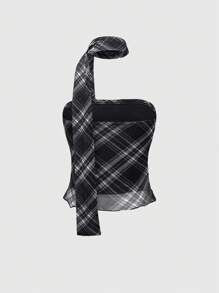 ROMWE J-Fashion Women's Fashionable Plaid Bandeau Top, Summer