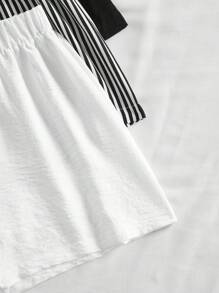 SHEIN Tween Girls Retro Style Elegant 3-Piece Set Including 1 Straight Leg Shorts - White - View 4