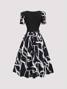 SHEIN Clasi Abito midi con vita arricciata e linea ad A in stile retrò francese, di alto livello, in stile europeo e americano