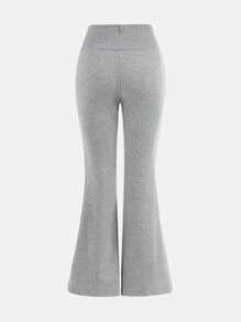 SHEIN Girlism Pantalones acampanados de punto casual para niña preadolescente - Gris - Ver 6