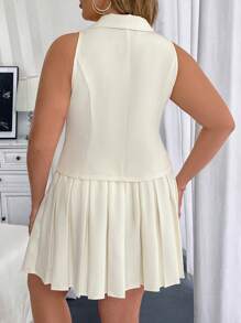 Franclia Plus Size Women Single-Breasted Vest And Pleated Midi Skirt Casual 2-Piece Set