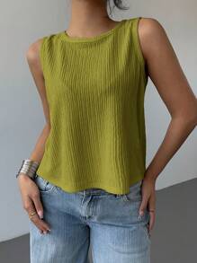 SHEIN Essnce Women's Knit Tank Top With Colorblock And Oversized Bow Design On Back, Going Out Top,Valentine's Day - Green - View 5