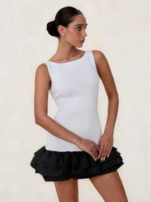 Glamine Spring/Summer Sleeveless Fitted Short Knitted Dress For Women - White - View 4