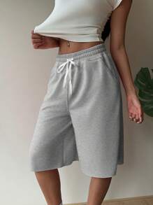 SHEIN EZwear Shorts bermudas de punto gris casual con bolsillos para mujer
